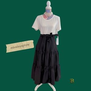 Scoop Neck Color Block Tiered Midi Dress Calvin Klein